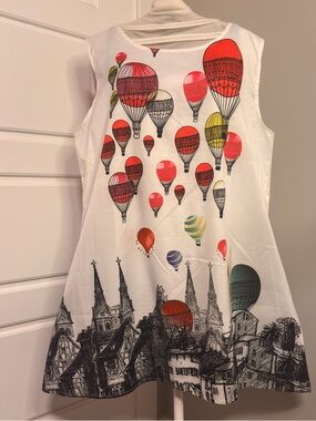 Women’s  White Dress with Colorful Hot Air Balloon Print